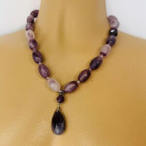 Vintage Marbled Amethyst LUCITE Plastic Chunky Beads Y Necklace Pendant